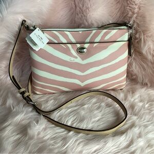 Coach NWT pink and cream zebra striped crossbody with adjustable strap